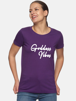 Trends Tower Typography Women Round Neck Purple T-Shirt