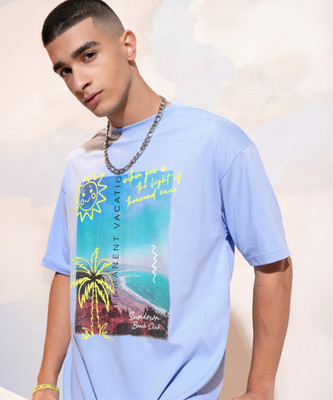 HIGHLANDER Printed Men Round Neck Blue T-Shirt