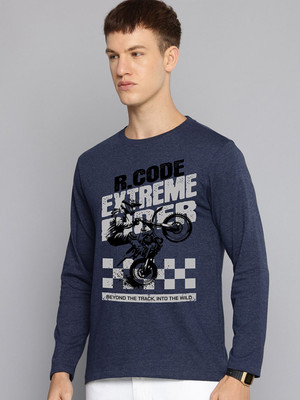 R.Code by The Roadster Life Co. Graphic Print Men Round Neck Navy Blue T-Shirt