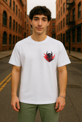 RIVONN Printed Men Round Neck White T-Shirt