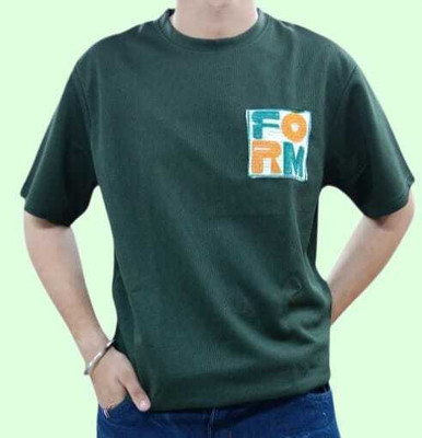 Joshua jenny Solid, Printed Men Round Neck Green T-Shirt