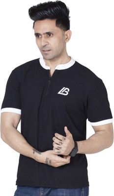 KUGARMENT Printed Men Mandarin Collar Black T-Shirt