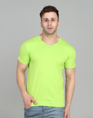 SWIFTLY Solid Men V Neck Green T-Shirt
