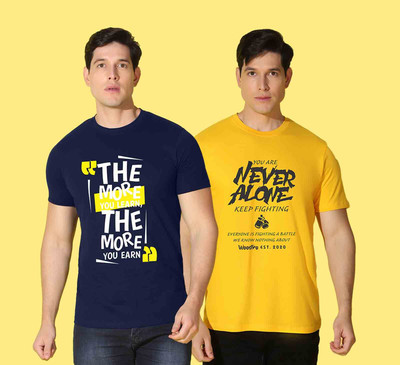 WOOSTRO Printed Men Round Neck Multicolor T-Shirt