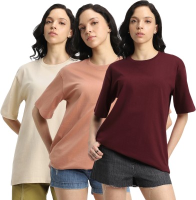 JUNEBERRY Solid Women Round Neck Multicolor T-Shirt