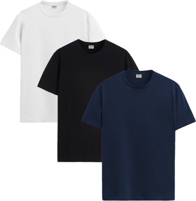 ADRO Solid Men Round Neck Black T-Shirt