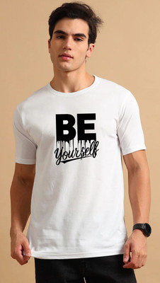 Aditi Fashion Printed, Typography Men Round Neck White T-Shirt