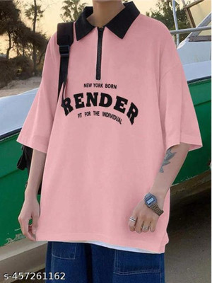 Hackmen Printed Men Polo Neck Pink T-Shirt