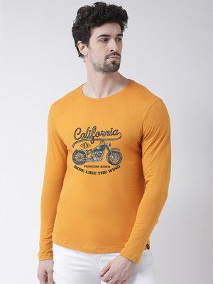 FRISKERS Printed Men Round Neck Gold T-Shirt