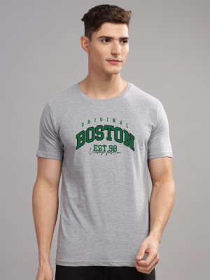 ADRO Printed Men Round Neck Grey T-Shirt