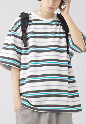 Lauren Adams Striped Men Round Neck Beige T-Shirt