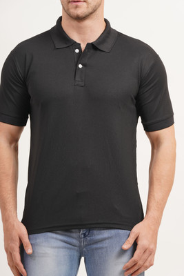 Pavis Solid Men Polo Neck Black T-Shirt