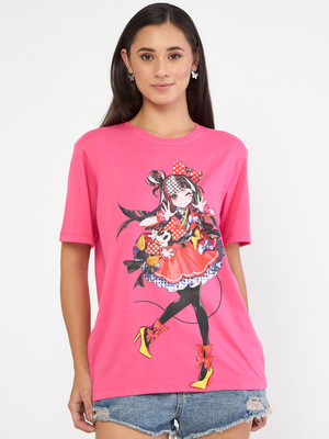WEAR YOUR MIND Graphic Print Women Round Neck Pink T-Shirt