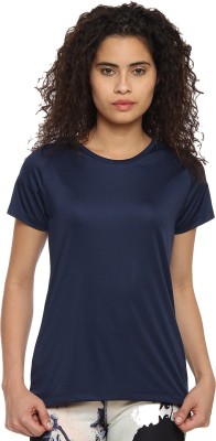 PERF Solid Women Round Neck Blue T-Shirt