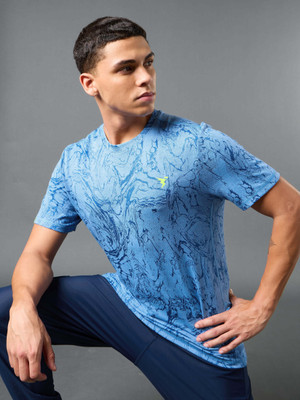 TECHNOSPORT Printed Men Round Neck Blue T-Shirt