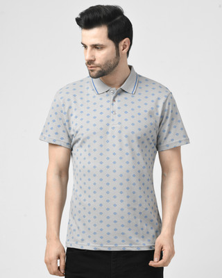 SMASH SMART WEAR Printed Men Polo Neck Grey T-Shirt