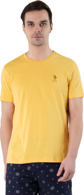 U.S. POLO ASSN. Solid Men Round Neck Yellow T-Shirt