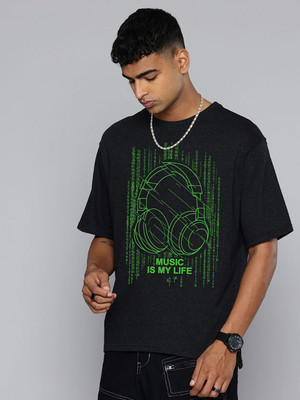 Moda Rapido Graphic Print Men Round Neck Black T-Shirt