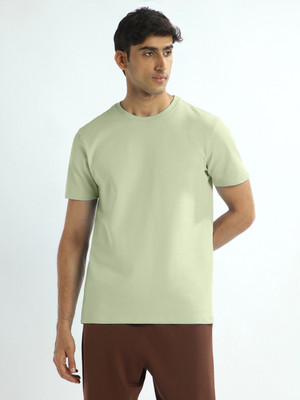 NOBERO Solid Men Crew Neck Light Green T-Shirt