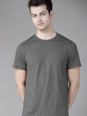 B & E LIFESTYLE Solid Men Round Neck Grey T-Shirt