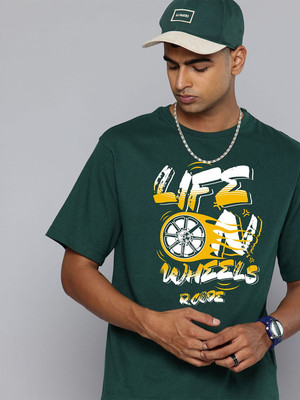 R.Code by The Roadster Life Co. Printed Men Round Neck Dark Green T-Shirt