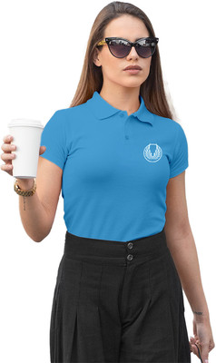 Fighterhero Printed Women Polo Neck Blue T-Shirt