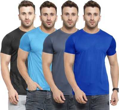 TQH Solid Men Round Neck Light Blue, Blue, Black, Grey T-Shirt