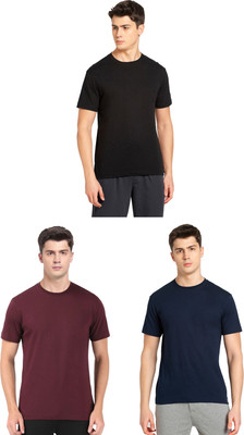 JOCKEY Solid Men Round Neck Black, Dark Blue, Maroon T-Shirt