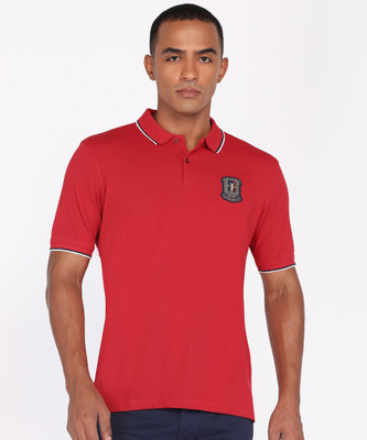 PETER ENGLAND Solid Men Polo Neck Red T-Shirt
