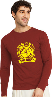 RULEDBYSUN Printed Men Round Neck Maroon T-Shirt