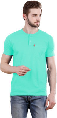Spur Solid Men Henley Neck Green T-Shirt