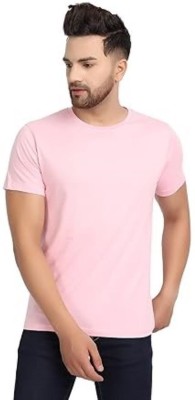 TRULYFEB Solid Men Round Neck Pink T-Shirt