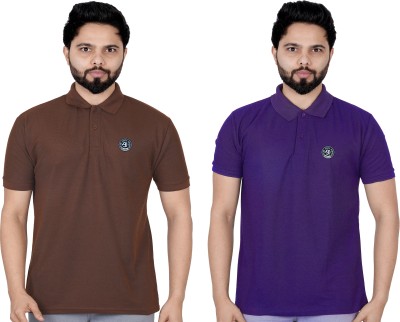 La Milano Self Design Men Polo Neck Purple T-Shirt