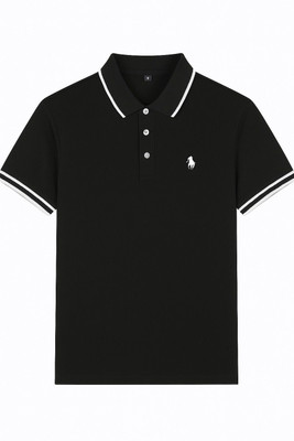 Wisetie Printed Men Polo Neck Black T-Shirt