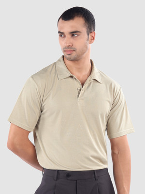 BEYOUNG Striped Men Polo Neck Beige T-Shirt