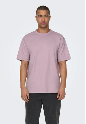 FURRR Solid Men Round Neck Purple T-Shirt