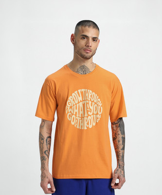 Veirdo Printed, Typography Men Round Neck Orange T-Shirt