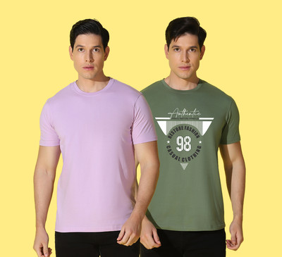 WOOSTRO Printed Men Round Neck Green, Pink T-Shirt