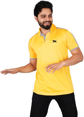 La Milano Solid Men Polo Neck Yellow T-Shirt