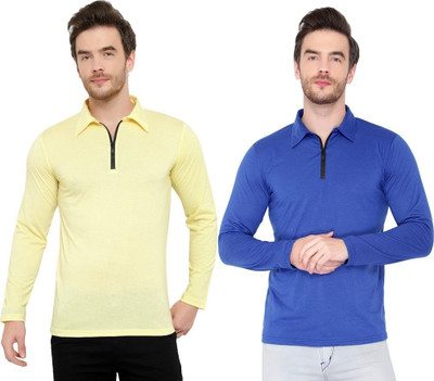 JB Jangoboy Solid Men Polo Neck Blue, Yellow T-Shirt