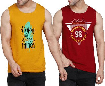 WOOSTRO Printed Men Round Neck Yellow, White, Maroon T-Shirt