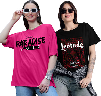 Leotude Printed Women Round Neck Multicolor T-Shirt