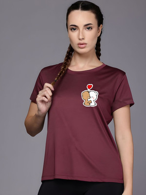 SZN Graphic Print Women Round Neck Maroon T-Shirt