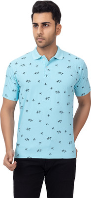 EMERALD APPAREL TRADING Printed Men Polo Neck Blue T-Shirt