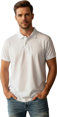 ROYALGENERATION Solid Men Polo Neck White T-Shirt
