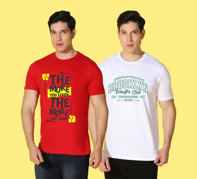 WOOSTRO Printed Men Round Neck Multicolor T-Shirt