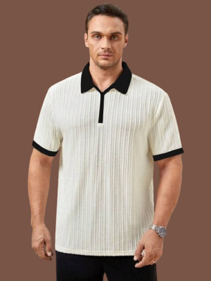 Nortex Self Design Men Polo Neck Black T-Shirt