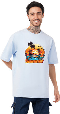 Akshiv Graphic Print Men Round Neck Light Blue T-Shirt