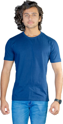 Fashido Solid Men Round Neck Navy Blue T-Shirt