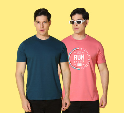 WOOSTRO Graphic Print Men Round Neck Blue, Pink T-Shirt